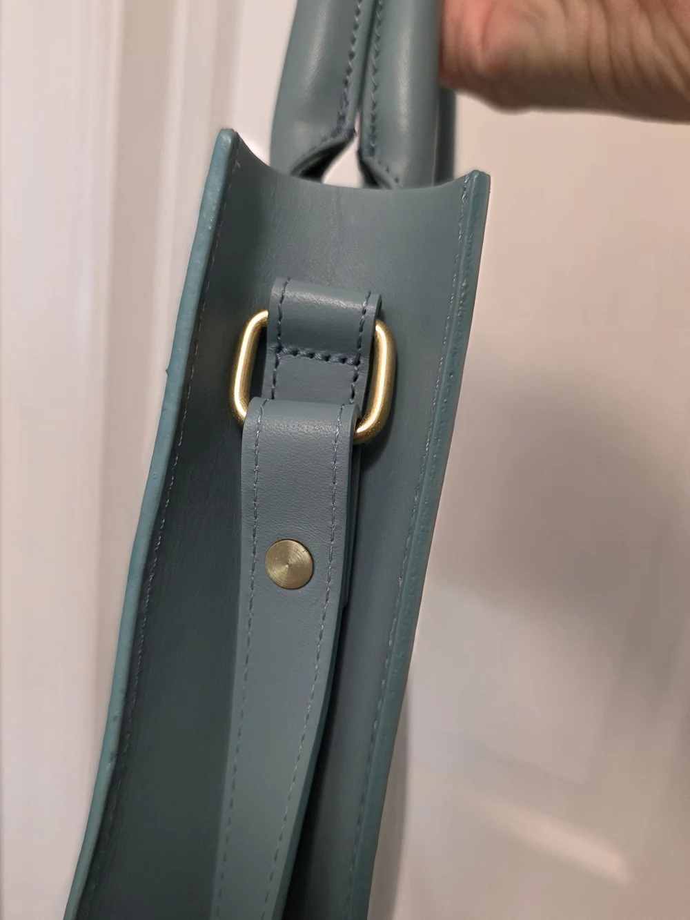Minor History Blue Satchel/Crossbody Leather Open Top, Stylish, Sleek, Modern